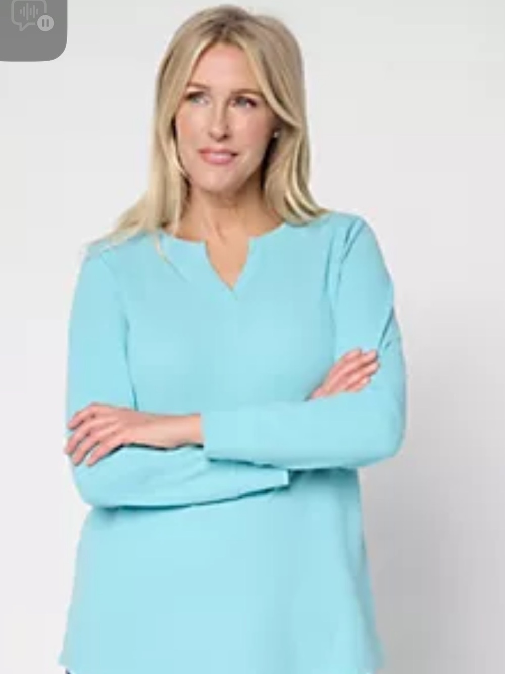 Lori Goldstein Long-Sleeve Ribbed V-Neck Top NIB  M